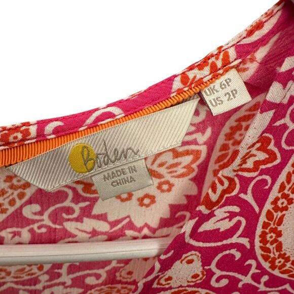 Boden Pink, Orange and White Paisley V-Neck Viscose Boho Maxi Dress Size 2P - Picture 3 of 8